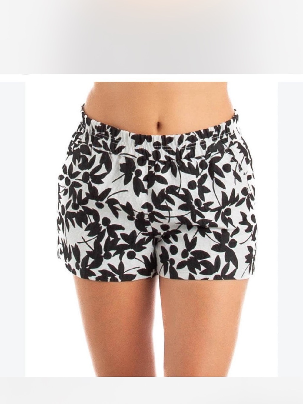 J. Crew Black & White Floral Elastic-Waist Shorts